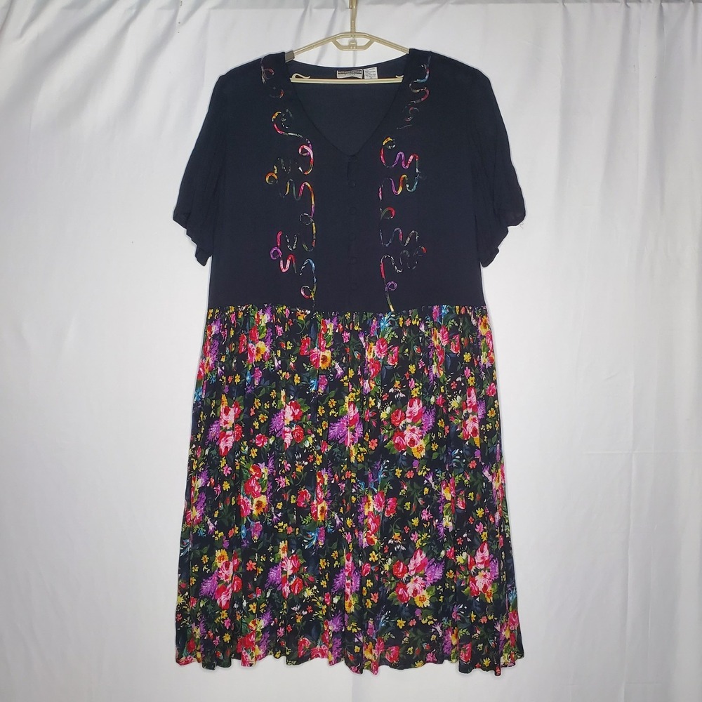 Ulterior Motives Dress Women 3X Artsy Boho Gauze Multicolor 90s Grunge Rainbow